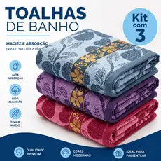 Kit 3 Toalhas de Banho Banhão Gigante Jacquard 70x140 Macia Alta Absorção Premium Casa Hotel Pousada