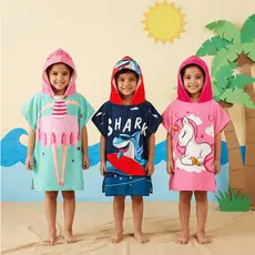 Kit 3 Toalhas Poncho Infantil Microfibra Secagem Rápida com Capuz Toalha Praia Banho Piscina