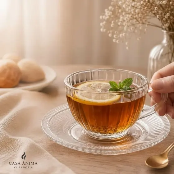 Jogo de Xícaras Chá com Pires em Cristal Renaissance 180ml Jogo 2 4 Peças Canelado Frisado para Café Mesa Posta Elegante