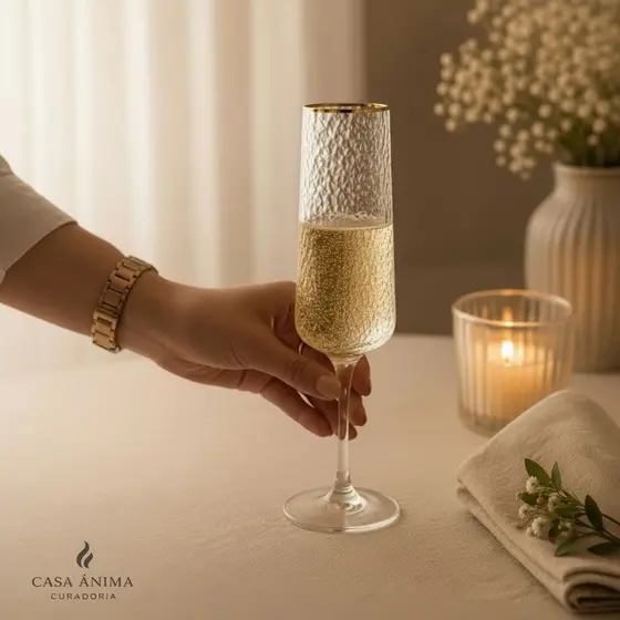 Taça Champanhe de Cristal Fio de Ouro 300ml Lyor 1 Taça de Champagne Taça Dourada Taça Festa Taça Brinde Taça Cristal