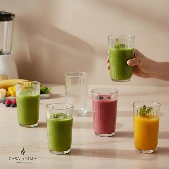 Jogo de Copos Canelado Kit 6 Peças Copos Canelado 233ML Copos Água suco Alto Transparentes