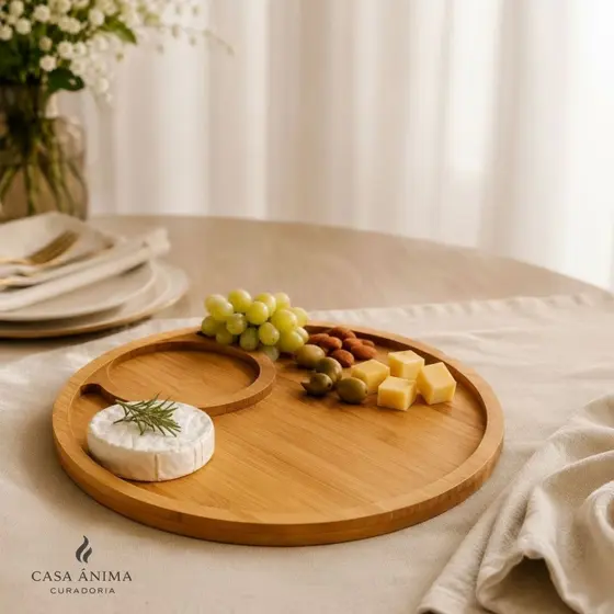 Petisqueira Gamela Redonda 29x29x1,3cm Mdf 2 divisórias para Petiscos Amendoim Churrasco Frios Aperitivos Petisqueira