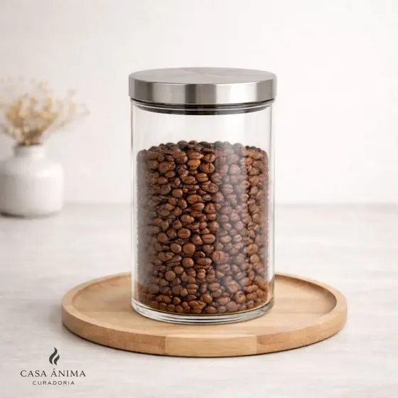 Pote de Vidro Com tampa Inóx 700ML Hermético Redondo Porta Condimentos