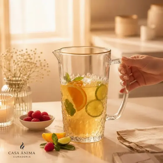 Jarra de Vidro para Água e Suco com Fio de Ouro Coração 750Ml Lyor Jarra de Água Suco Drinks Chá
