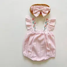 Romper Bebê Feminino Bordado com Faixa 1-2 anos