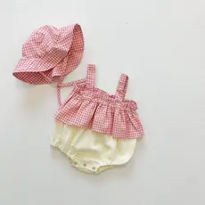 Romper Infantil Xadrez com Chapéu 1-2 anos