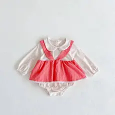 Romper Bebê Menina Manga Longa com Vestidinho Rosa e Gola Boneca | Body Infantil Fofo 0 a 2 Anos