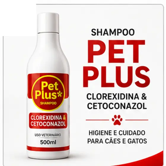 Shampoo Clorexidina e Cetoconazol Pet Plus 500ml Cães e Gatos