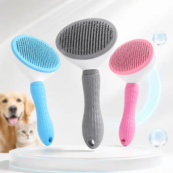 Escova Pente Removedor de Pelos Para Cães e Gatos Com Botão Auto Limpeza Retrátil Profissional