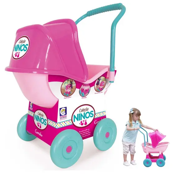 Carrinho de Boneca Rosa Ninos Cotiplás Passeio Brinquedo Menina
