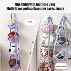 Saco de Armazenamento de Bolas em Malha com Design Suspenso, Organizador Montado na Parede com Múltiplos Bolsos, Economi