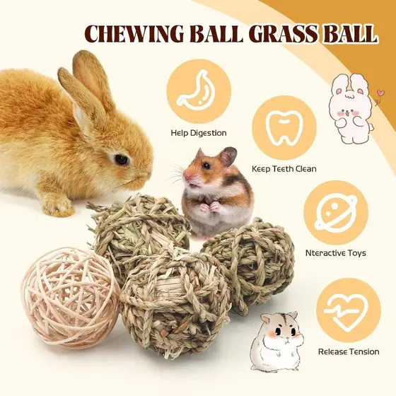 Mais Vendido: Brinquedos Naturais para Roer e Atividade de Pequenos Animais (Coelhos, Pássaros, Papagaios), Bolas de Rat