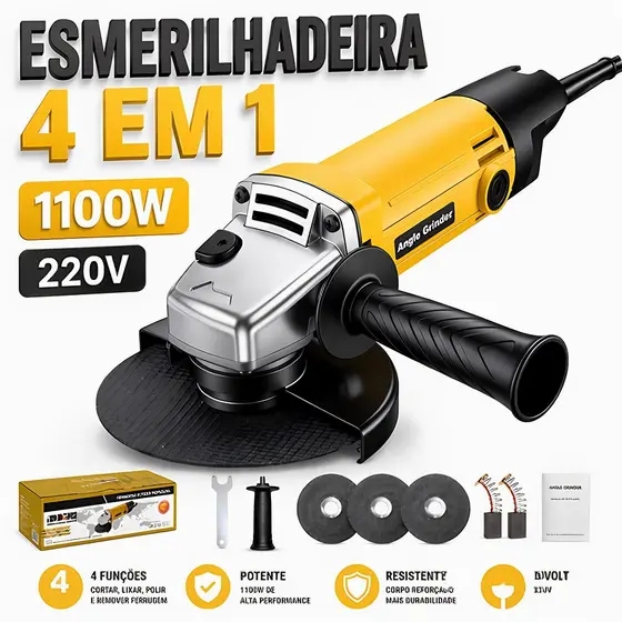 Máquina Esmerilhadeira Elétrica 220V 1100W 115mm Alta Performance para Construção e Reparos Gerais