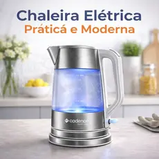 Chaleira Elétrica Cadence Lumini Blanc 1,7L Inox LED 1200W Base 360° Desligamento Automático 127V