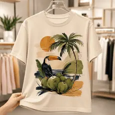 Camiseta Feminina Tucano Tropical 100% Algodão Estampada Casual Confortável