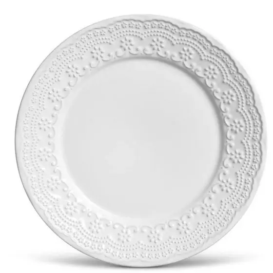 Prato Raso Madeleine Branco Porto Brasil Cerâmica 1ª Linha p/ mesa Posta Jantar - 1un