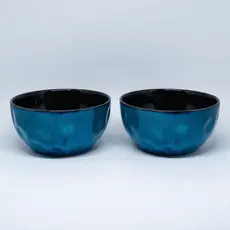 Kit 2 Tigelas de Cerâmica Moderna p/ Café da Manhã Caldos Sopas - Bowl Aura 490ml Azul Oceano