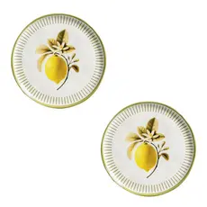 Kit 2 Pratinhos De Sobremesa P/ Bolos Doces 1a Linha Limão Siciliano Cerâmica Porto Brasil Mesa Posta