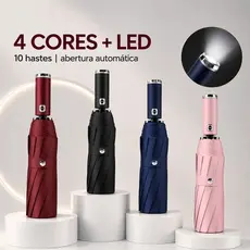 Guarda-Chuva Automatico Perfin 10 Varetas Antivento Lanterna LED Protecao UV UPF50+ Dobravel Sol Chuva Premium
