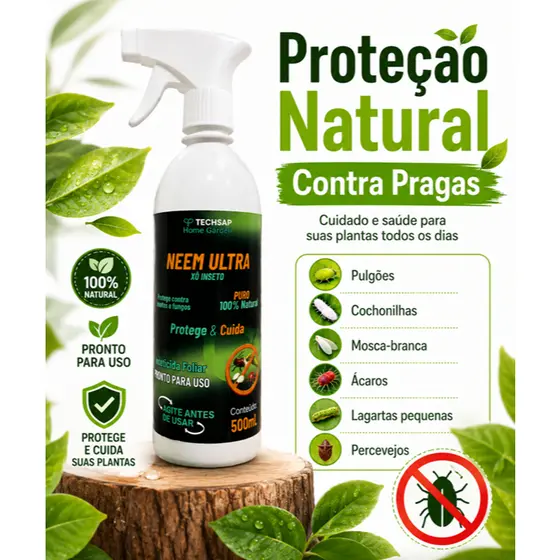Neem Ultra Spray Pronto para Uso 500ml Proteção Natural Orgânico contra Insetos para Plantas Jardins Hortas Casa Vasos