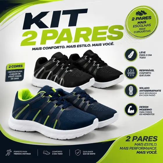 Kit 2 Pares Tênis Infantil Masculino Confortável Para Brincadeiras E Caminhadas