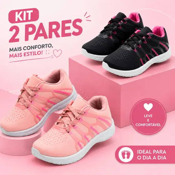 Kit 2 Tênis Infantil Menina Promoção Especial Para Escola E Passeios
