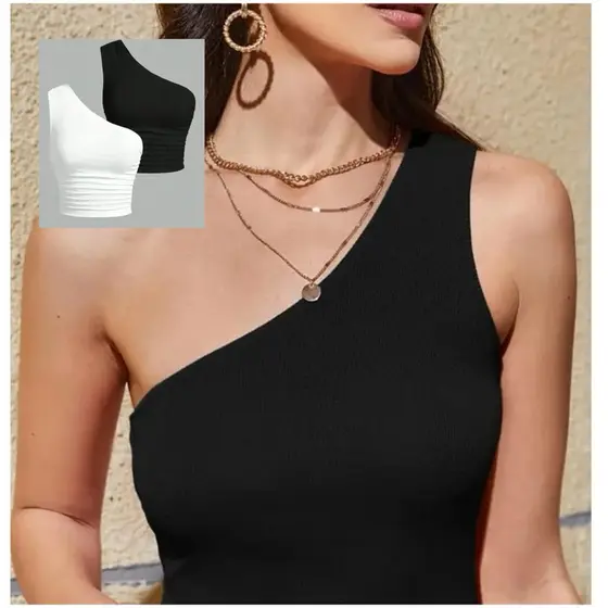 Kit 2 Cropped Feminino Mula Manca Uma Alça Forrado Suplex Casual