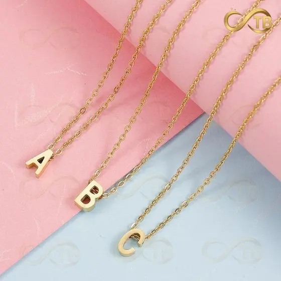 TB Feminino Aço inoxidável Colar Letra Inicial A-W Dourado Feminino Colar Personalizado Minimalista