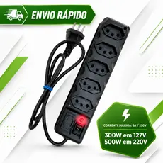 Régua Elétrica 3, 4, 5 e 6 Saídas Filtro de Linha 10A Tripolar Proteção com Fusível