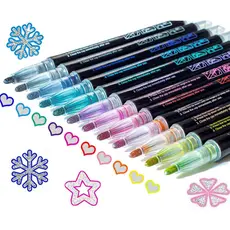 Kit Caneta Contorno Linha Dupla 12 Cores Brilhante Marcador de Destaque para Scrapbook Artesanato Escolar RM1547