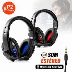 Headset com Microfone Estéreo LED Over-ear Gamer Com Fio para PC Notebook e Console