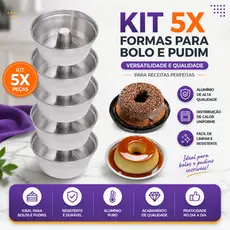 Kit 5 Formas para Bolo e Pudim | Alumínio Polido de Alta Durabilidade