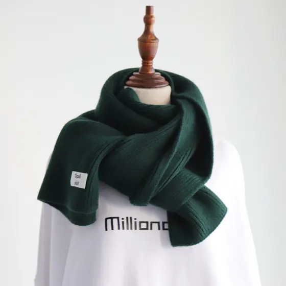 Ins Retro verde escuro versão coreana outono inverno malha cachecol de lã quente feminino estudante cor sólida xale All-