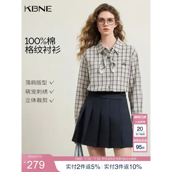 K KBNE camisa xadrez elegante topo primavera novo estilo Preppy moda elegante camisa xadrez de manga comprida roupas fem