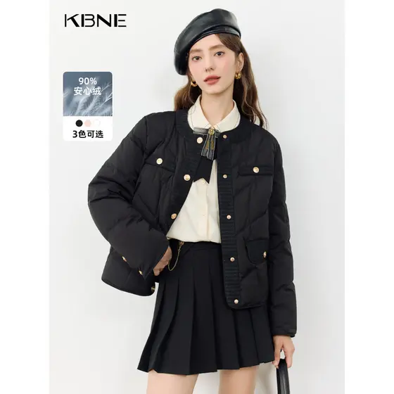 [90 Down] KBNE Jaqueta curta preta leve feminina 2025 inverno novo estilo jaqueta de pão pequeno