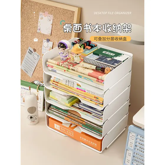 Rack de armazenamento de mesa, livro de estudante, papelaria, mesa de escrita em camadas de dados, caixa de mesa arrumad