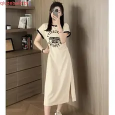 Tamanho grande roupas femininas cor-bloqueando puro algodão cseta vestido verão pequeno gordura mm capa barriga mais