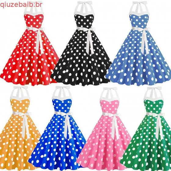 Elegante 50s 60s Halter Vintage Vestido De Festa De Verão Feminino Sem Alças Dot Print Pinup Rockabilly Grande Balanço