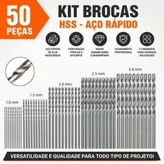 Kit 50 Brocas Aço Rápido HSS 1mm a 3mm Para Metal Madeira e Plástico