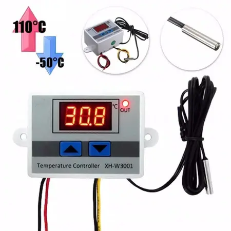 Termostato Digital XH-W3001 110/220V Bivolt 1500W com Sonda NTC para Cervejeira Chocadeira Geladeira