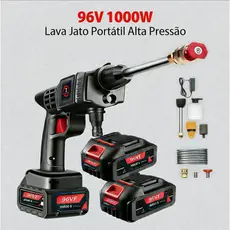 Lava Jato Alta Pressão 96V Lavadora Portátil Profissional 2 Baterias 1000W Carro Casa Jardim