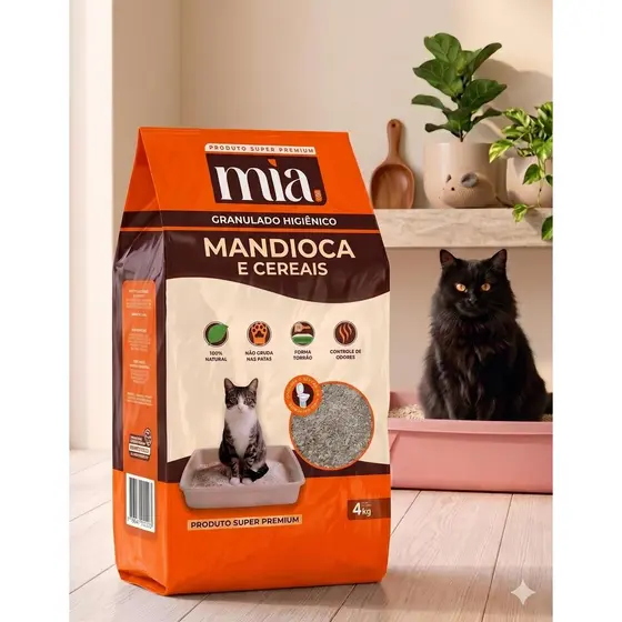 Areia Higienica Biodegradavel Mia Cat Gato Granulado 4kg Torrão Sem Odor Cereal Mandioca