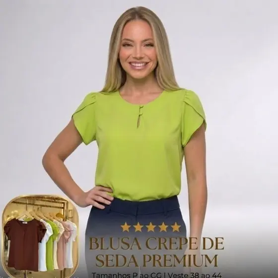Blusa Feminina Manga Curta Princesa Gota Botão Crepe de Seda Premium Conforto Chique P/GG