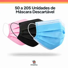 50 a 250 Uni. Máscara Descartável Tripla Camada | Rosa, Azul e Preto + Proteção e Conforto
