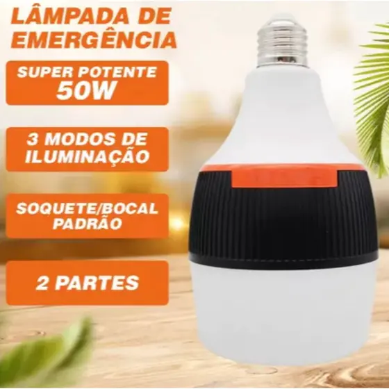 Lâmpada de Emergência Led 50W 6h Ligada Após falta de Energia - 110-220V