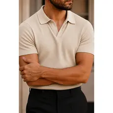 polo texturizada masculina italiana algodão efeito tricô