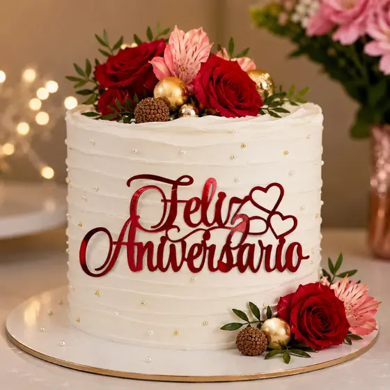 Kit 10 Apliques De Bolo Feliz Aniversário Decoração Papel Laminado