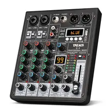 Mesa de som 4 canais Com Mixer Equalizador Efeitos 48v Bluetooth PC Mp3 alimentação USB 12V