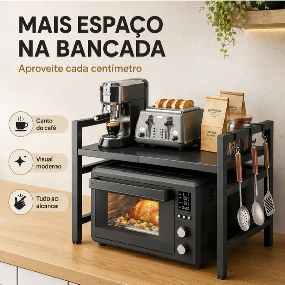 Rack Multiuso Suporte Para Microondas Prateleira Organizador Ajustável de Cozinha