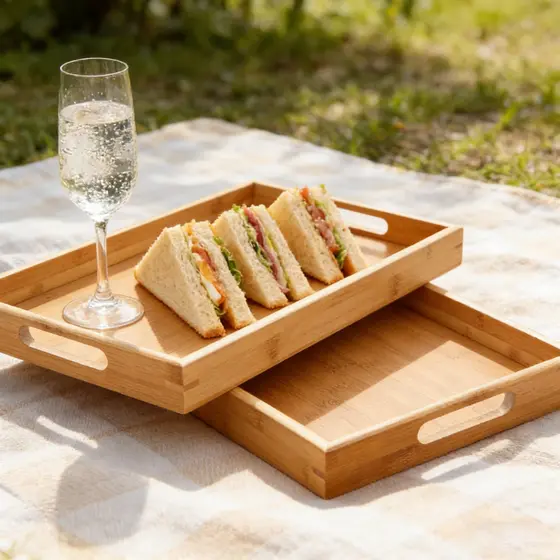 Bandeja Retangular De Bambu Com Alça de apoio Reta 44x30/46x33cm
